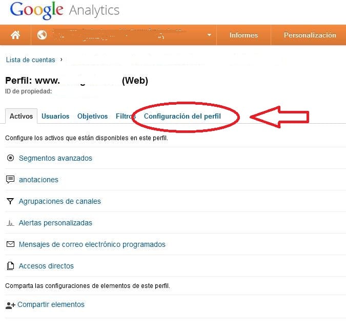 Google Analytics: administador perfiles
