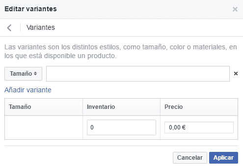 Las tiendas de Facebook permiten habilitar variables para un mismo producto, como el color, la talla, el sabor o las medidas